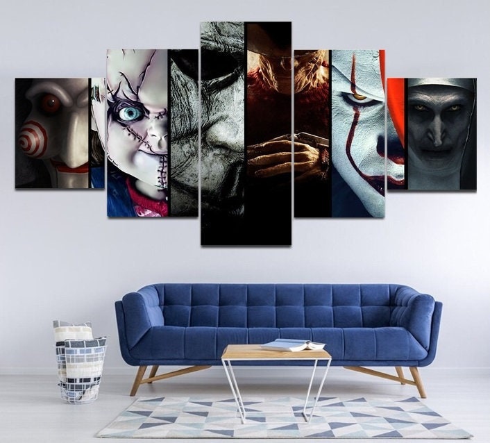 Horror Wall Art, Classic Horror Villains Canvas Framed, Horror Movie Prints, Jason Voorhees, Freddy Krueger, Michael Myers ECT.
